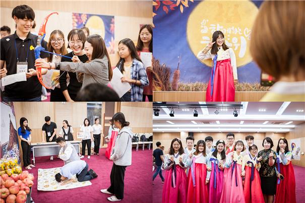 ‘2019 외국인 유학생 추석맞이 한마음 대축제’에서 한국 명절 체험을 하고 있는 원광보건대학교 재학생들