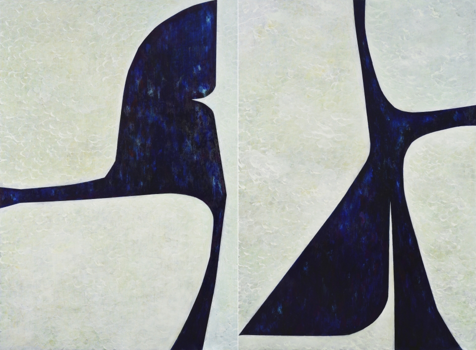 왼쪽 Kairos#1, 193.9x112.1cm, oil on canvas, 2019, 오른쪽 Kairos#2, 193.9x112.1cm, oil on canvas, 2019