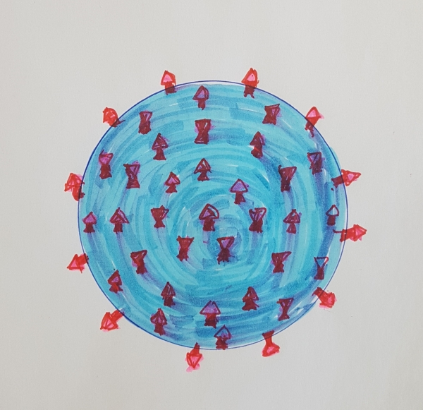 미국 국립보건원이 공개한 신종 코로나바이러스 모형(일러스트=최병용 원장)