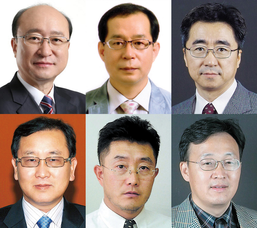 위 왼쪽부터 박승섭, 김선진, 박계헌, 아래 왼쪽부터 이종근, 유상욱, 조찬혁 교수