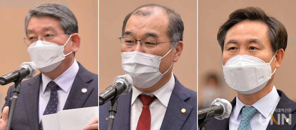 발언하고 있는 권순태 안동대 총장, 홍원화 경북대 총장, 김동원 전북대 총장(왼쪽부터).