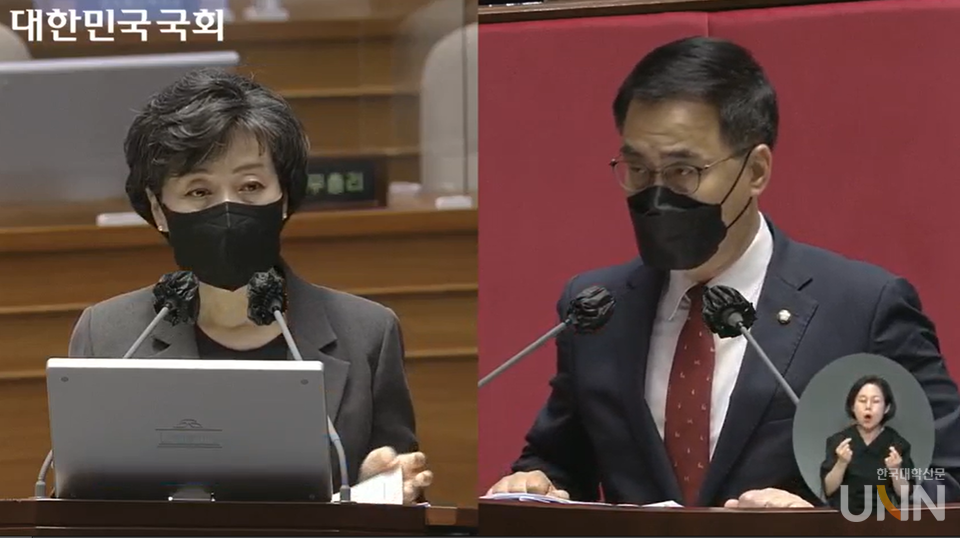 27일 오후 열린 국회 대정부질문에서 최형두 국민의힘 의원 질의에 답변하는 박순애  장관. (사진=국회의사중계시스템 캡쳐)