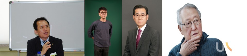 왼쪽부터 김재수 대표이가, 송경동 시인, 하경효 명예교수, 고 김금수 선생.