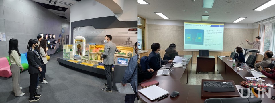 지난해 10월 부산 고리 원자력연구소를 방문해 현장 답사를 진행한 양재진 교수 연구팀(왼쪽). 지난 1월 순천대에서 진행한 세미나 모습(오른쪽). (사진=양재진 교수 제공)