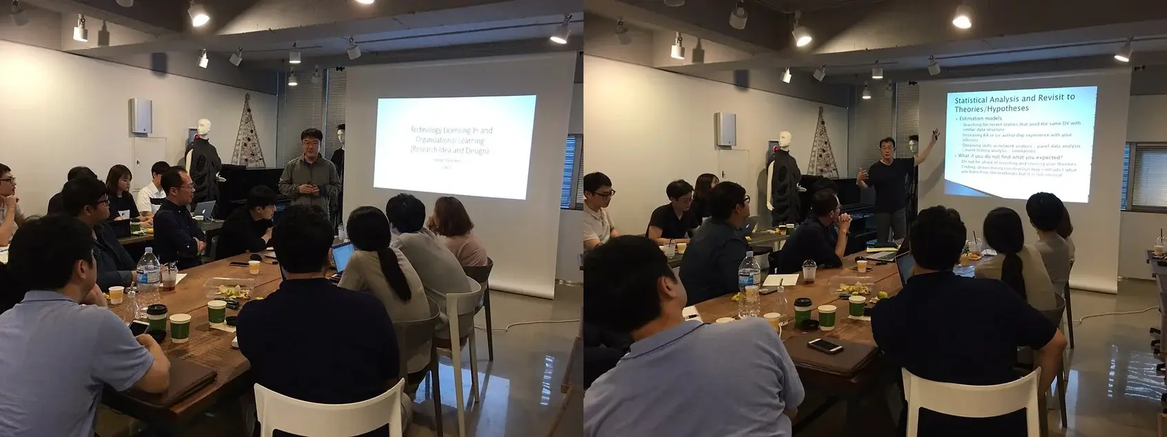 울산과학기술대 김영춘 교수 연구팀과 세미나를 하고 있는 이무원 교수 연구팀 모습. (사진=이무원 교수 제공)