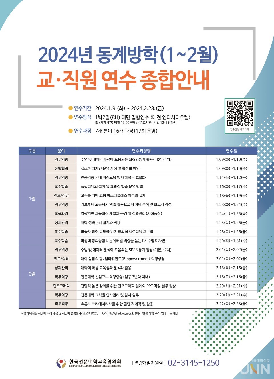 한국전문대학교육협의회 주관 2024년 동계 대학 교직원 연수 포스터
