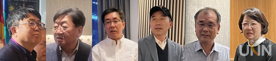 (왼쪽부터) 조훈 전문대교협 국제협력실장, 이남식 재능대 총장, 김현중 유한대 총장, 박주희 삼육보건대 총장, 김성찬 인하공전 총장, 권민희 전문대교협 수석부회장(연성대 총장). (사진=주지영 기자)