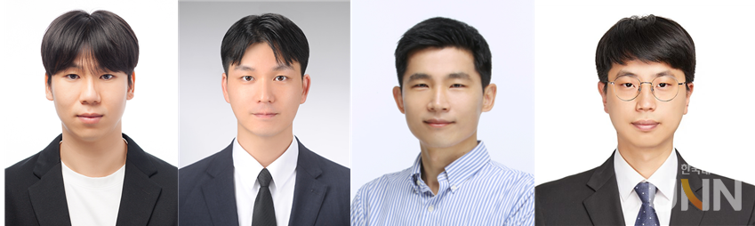 (왼쪽부터) 정민수 학생(공동 제1저자), 이태규 학생(공동 제1저자), 장영준 교수(공동 교신저자), 김혁진 박사(공동 교신저자) (사진=서울시립대)