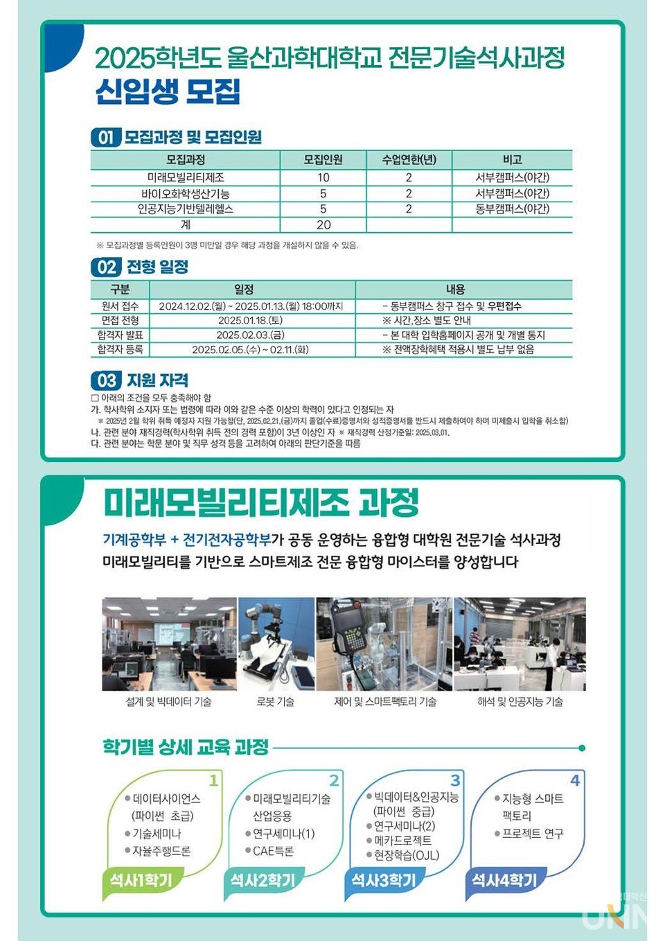 울산과학대 2025학년도 전문기술석사과정 모집요강표. (사진=울산과학대 제공)