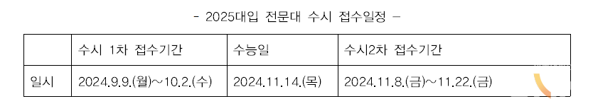 2025대입 전문대 수시 접수일정. (표=본인 제공)