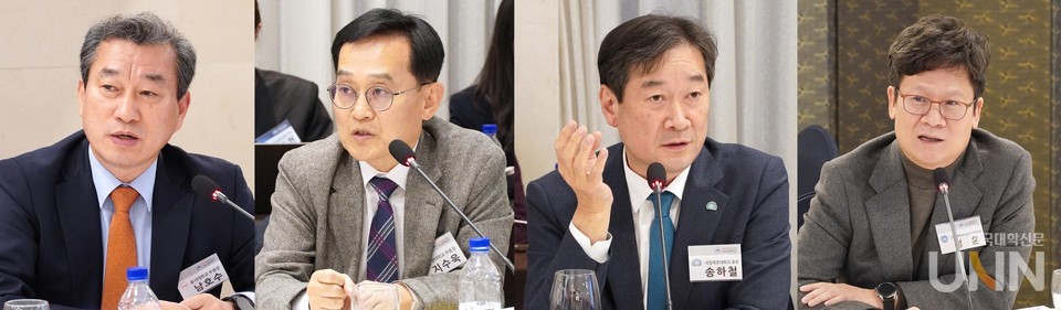 (좌측부터) 동서대 남호수 부총장, 동양대 지수욱 부총장, 국립목포대 송하철 총장, 삼육대 정훈 연구산학처장 (사진=한명섭 기자)