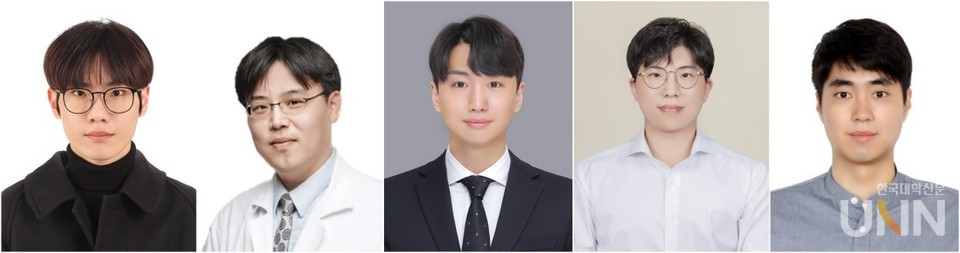 (왼쪽부터) 안성호 학사과정생(공동 제1저자, 가톨릭대 인공지능학과), 임광일 교수(공동 제1저자, 가톨릭대 의정부성모병원), 원현식 석사(공동저자, 가톨릭대 인공지능학과), 김강민 교수 (공동 교신저자, 가톨릭대 인공지능학과), 정동화 교수 (공동 교신저자, 가톨릭대 인공지능학과)