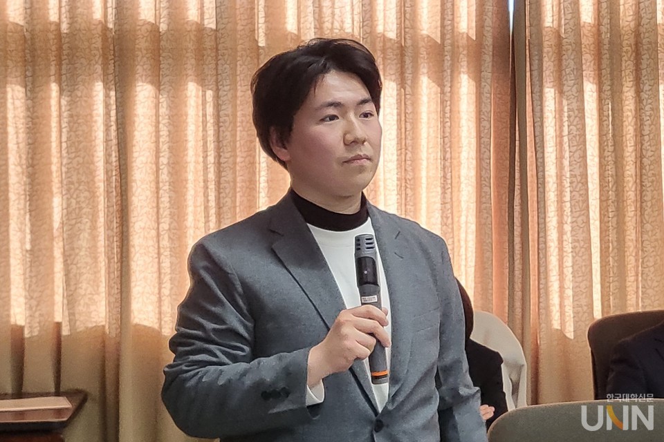 이날 세키 타쿠토(교육학부 3학년)씨가 COC+의 부전공 코스 참여 소감에 대해 전하고 있다. (사진=주지영 기자)