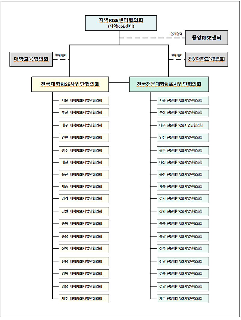 ‘전국대학RISE사업단협의회’ 거버넌스 구조도. (자료=한국연구재단)