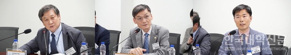 (사진 왼쪽부터) 정구인 한국교원대 부총장, 김동환 서울과기대 총장, 정창현 국립목포해양대 해사대학장. (사진=한명섭 기자)