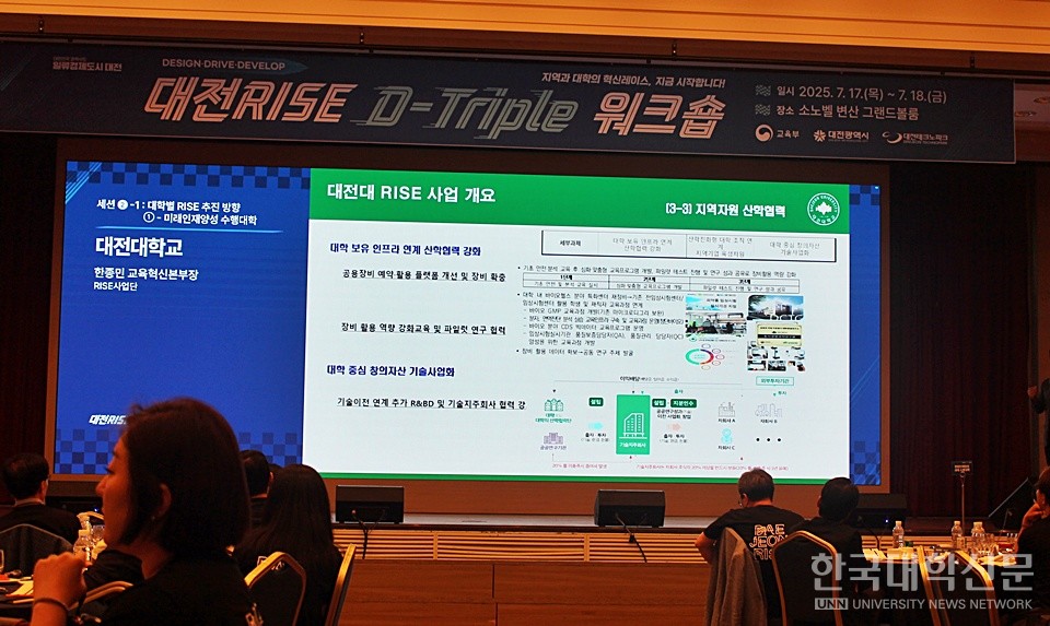 17일 오후 전북 부안에서 열린 ‘대전RISE D-Triple 워크숍’ 첫날 대전대의 RISE 추진전략이 공유되고 있다. (사진=김영식 기자)