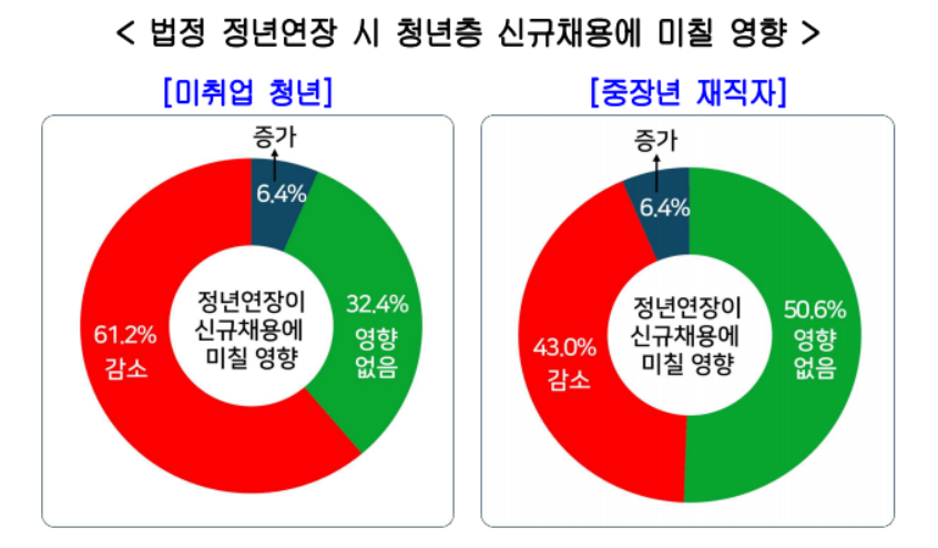 법정 정년연장 시 청년층 신규채용에 미칠 영향. (자료=한국경영자총협회)