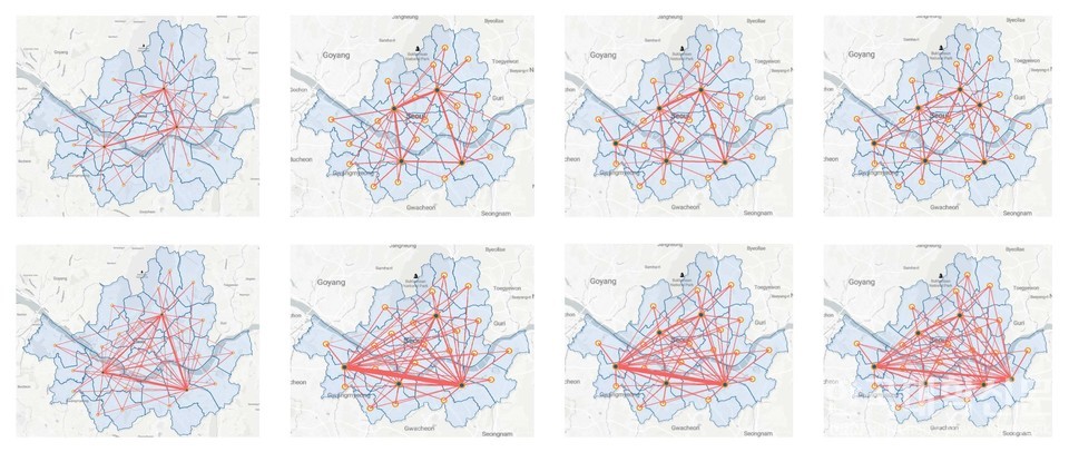 서울 데이터를 기반으로 스카이포트 설치 개수 변화에 따른 결과를 시각화한 그림