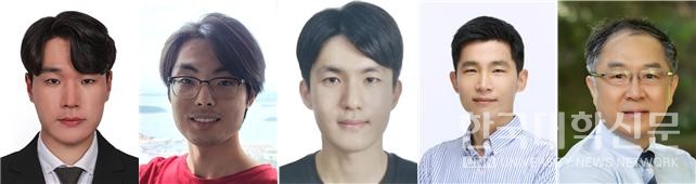 왼쪽부터 남상우 연구원 (제1저자), 안한열 박사과정 학생 (공동저자), 박현수 석사과정 학생 (공동저자), 장영준 교수 (공동저자), 한문섭 교수 (교신저자)