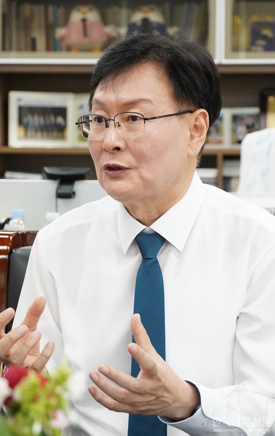 정태주 국립경국대 총장이 국립의대 신설을 통한 지역 균형 발전과 거점 국립대 경쟁력 강화 정책을 설명하고 있다. (사진=한명섭 기자) (사잔=한명섭 기자)