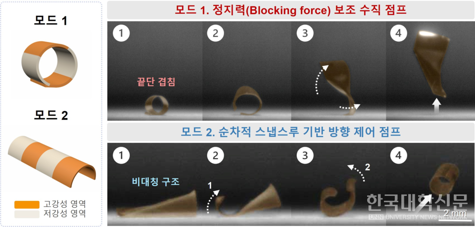 강성 패턴 설계를 통한 수직 및 방향성 점프 구현.