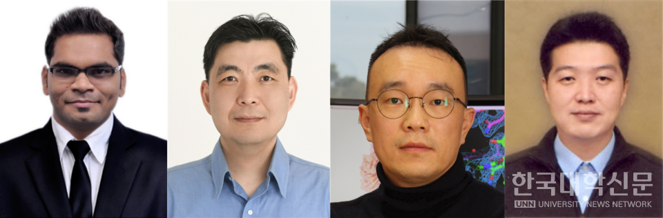 왼쪽부터 타레쉬 코브라가데 박사, 윤형돈 교수(시스템생명공학과), 허용석 교수(화학과), 금영수 교수(식량자원학과)